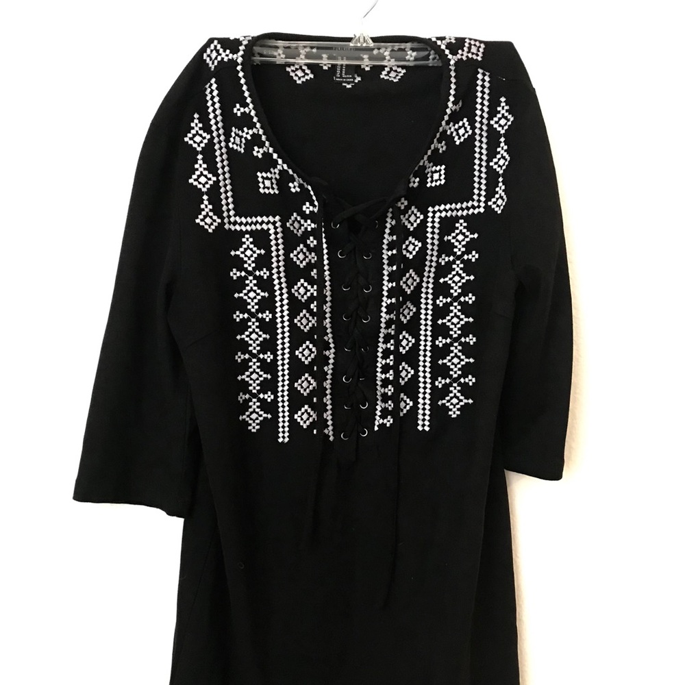 Blk Boho Embroidered Casual Dress